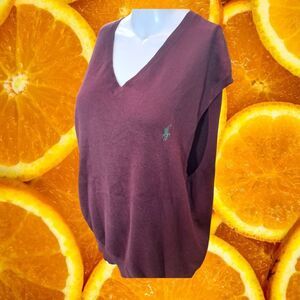 Polo Ralph Lauren Women's Burgundy Pima Cotton V-Neck Sweater Vest Size‎ XXL